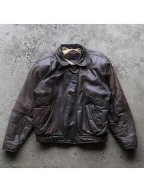 Vintage Peter England Leather Jacket Mens Medium Brown Bomber Biker Style Coat